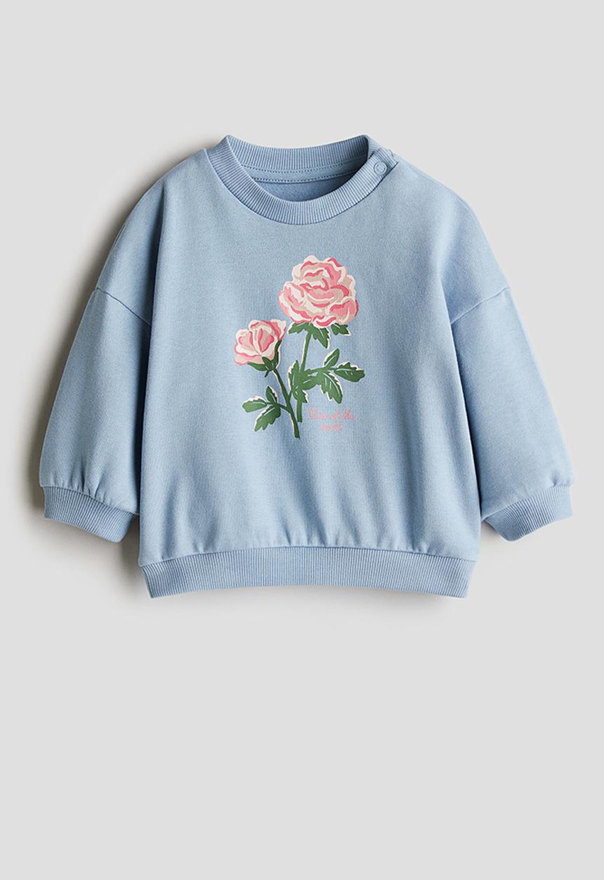 H&M - Printed sweatshirt - dusty blue & flowers