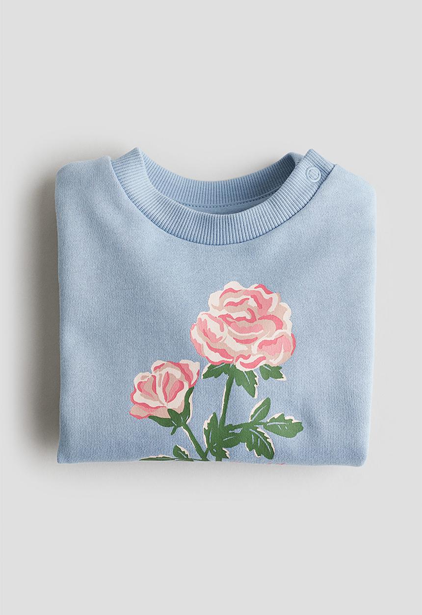 H&M - Printed sweatshirt - dusty blue & flowers
