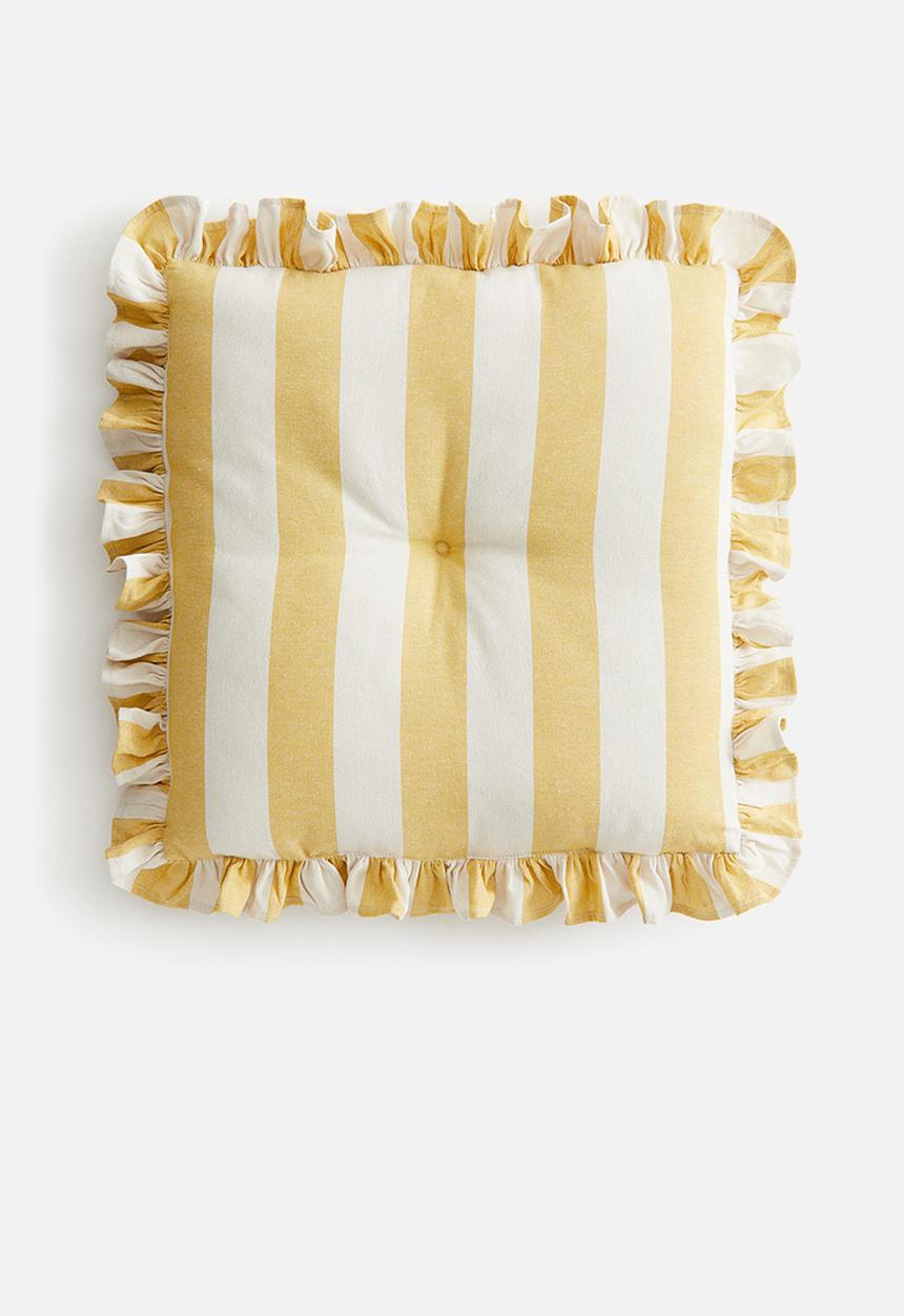 H&M - Frill-trimmed cotton seat cushion - yellow/striped