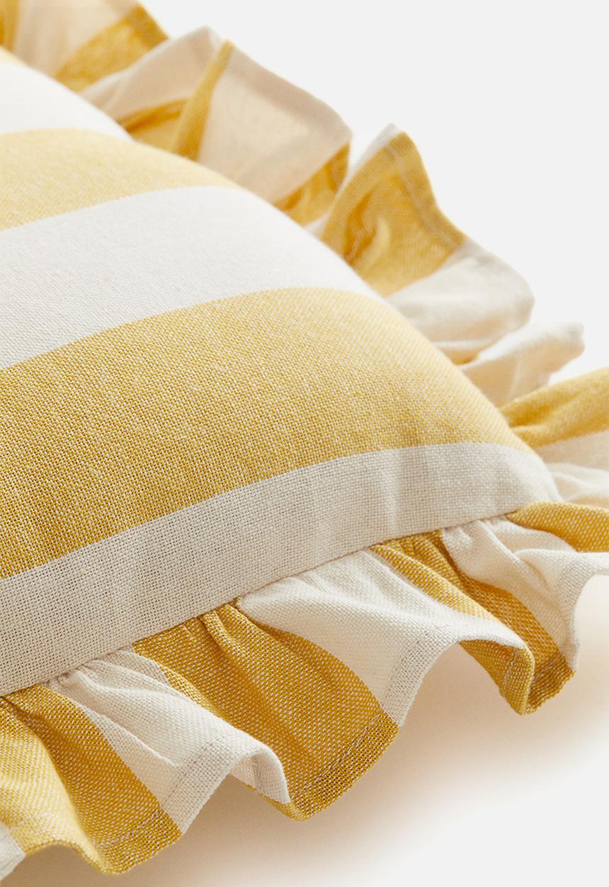 H&M - Frill-trimmed cotton seat cushion - yellow/striped