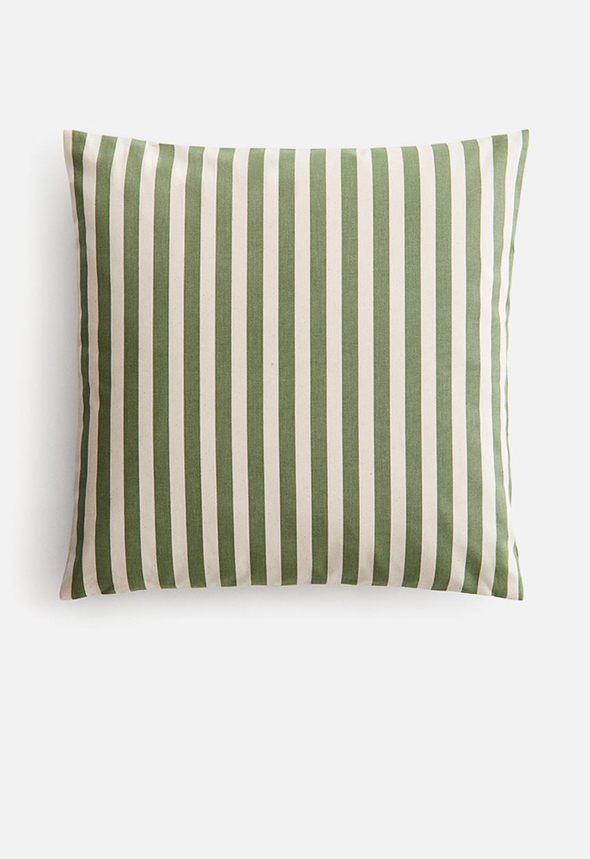 H&M - Outdoor cushion cover - khaki green/striped