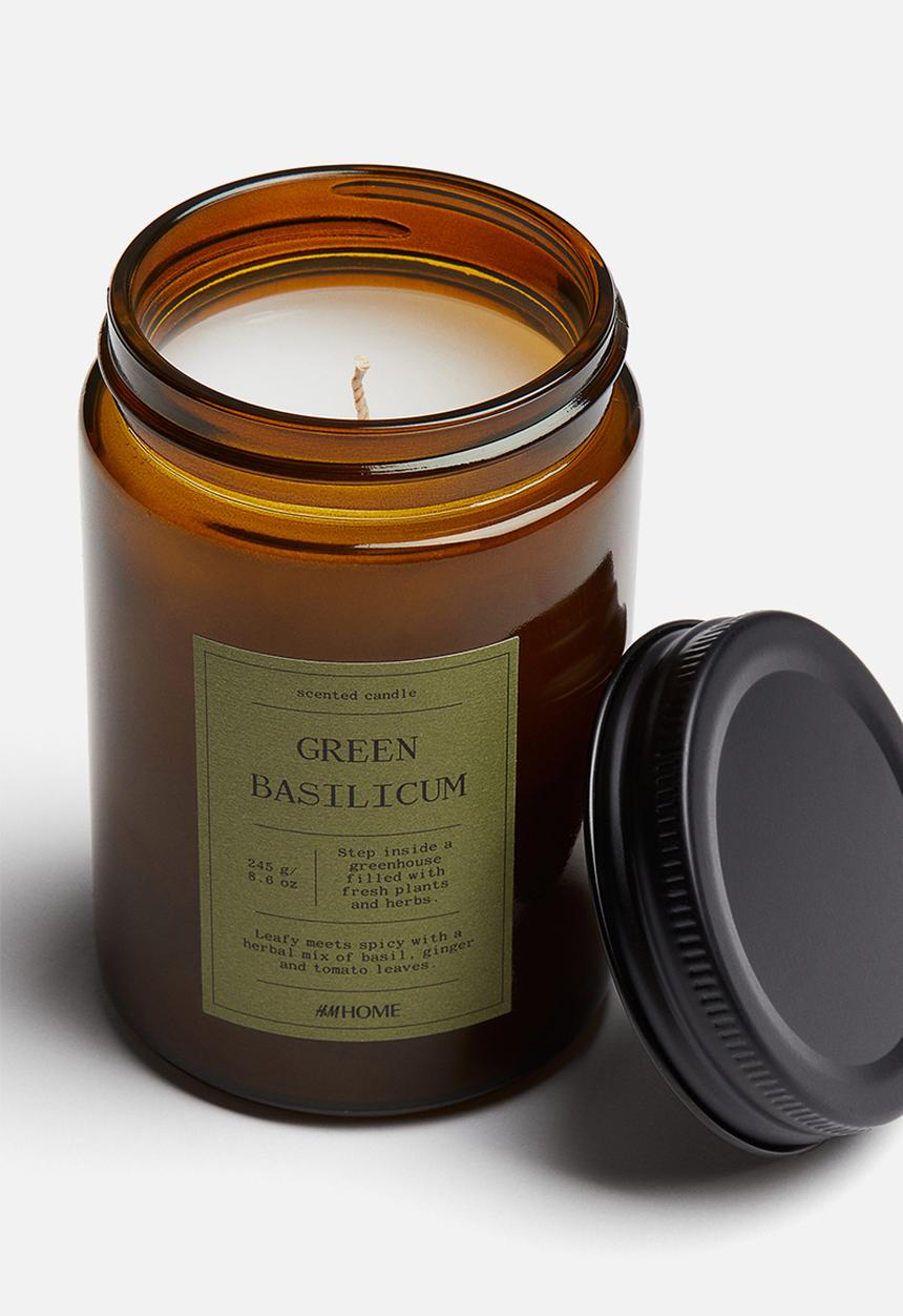 H&M - Small scented candle in glass holder - green basilicum