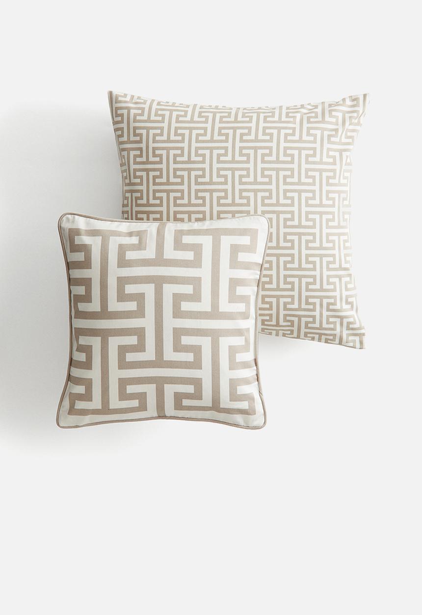 H&M - 2-pack cotton cushion covers - dusty beige/patterned 