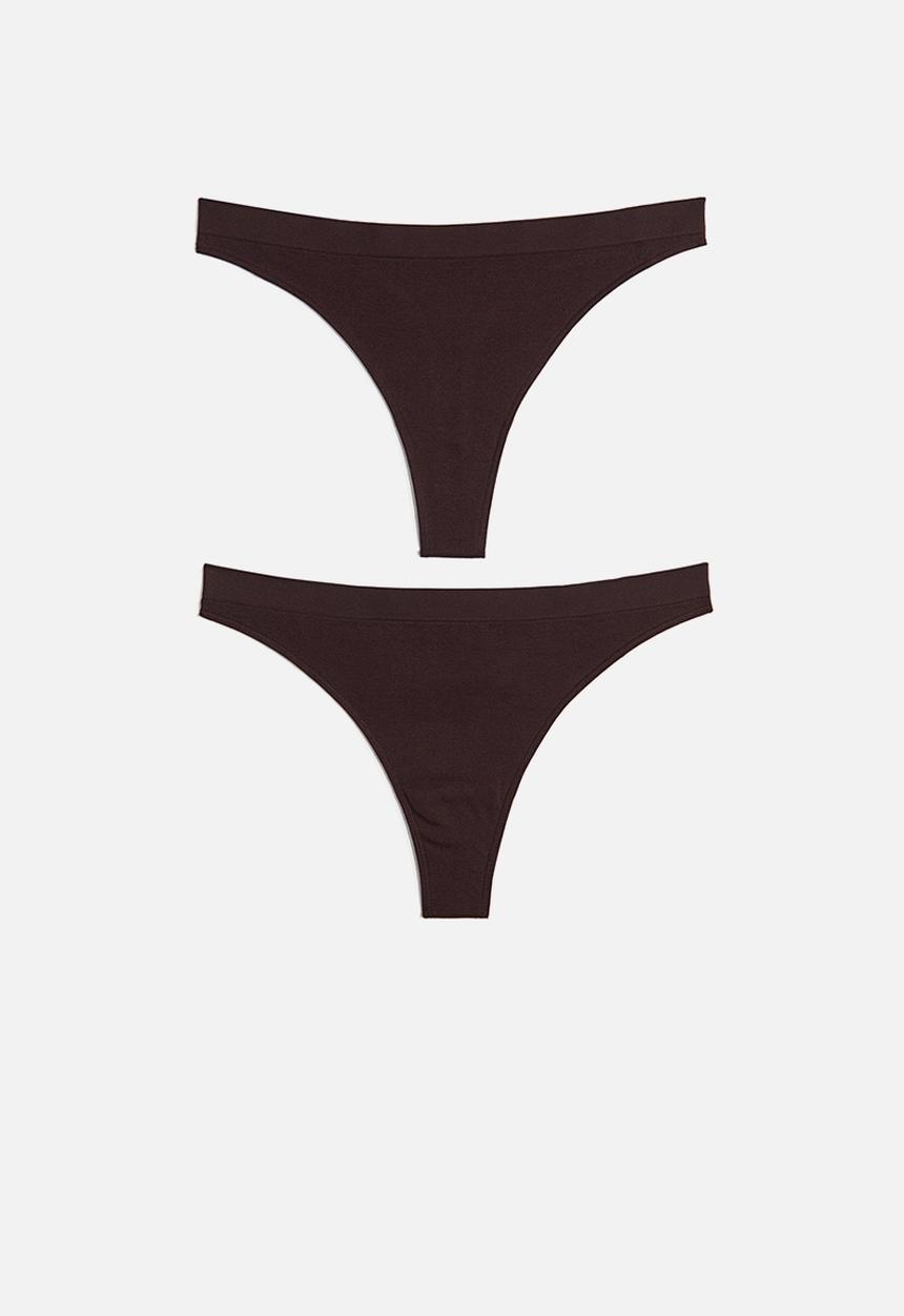 H&M - 2-Pack seamless thong briefs - dark brown