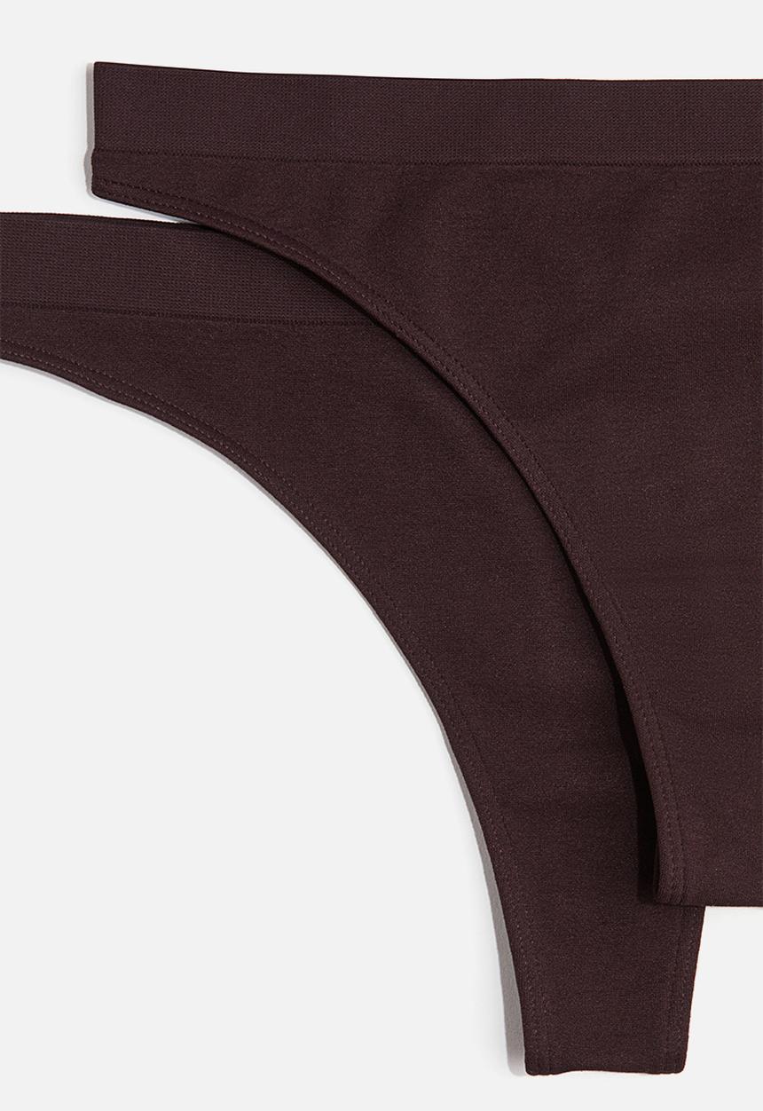 H&M - 2-Pack seamless thong briefs - dark brown