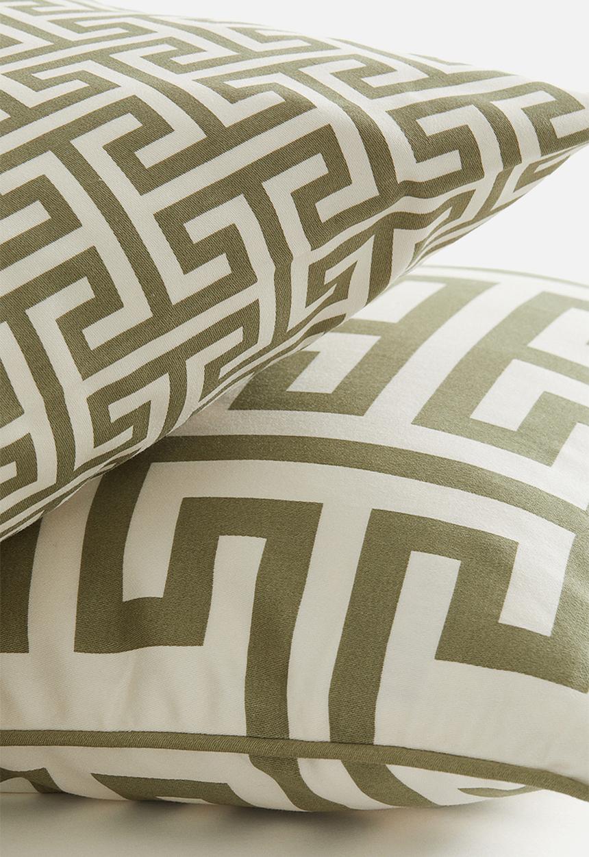 H&M - 2-pack cotton cushion covers - khaki green/patterned 