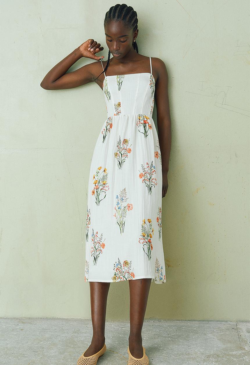 H&M - Strappy midi dress - white floral