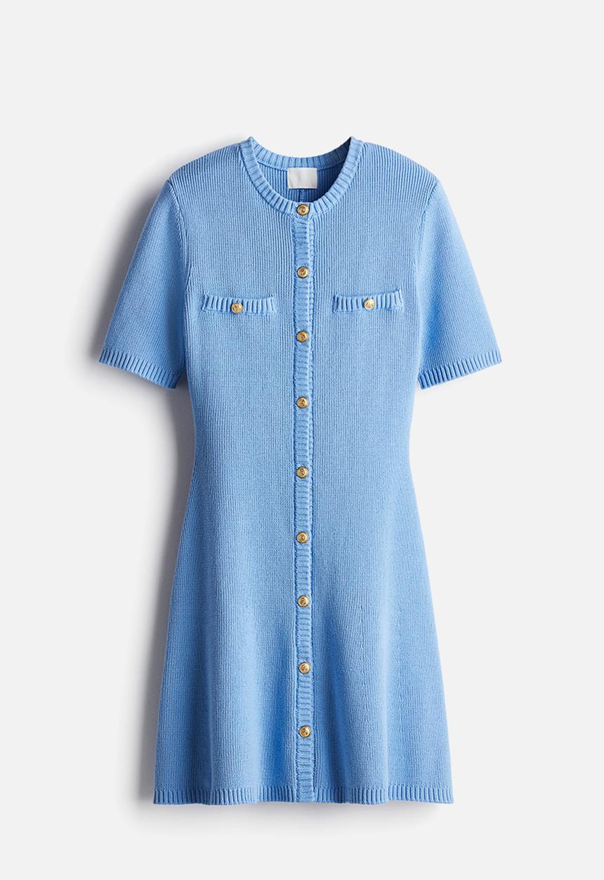 H&M - Rib-knit button-front dress - blue