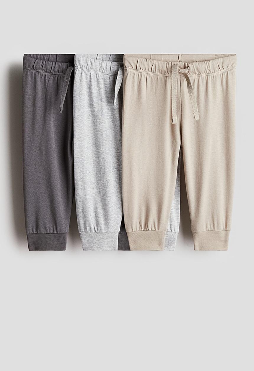 H&M - 3 pack cotton jersey joggers - light beige & grey 
