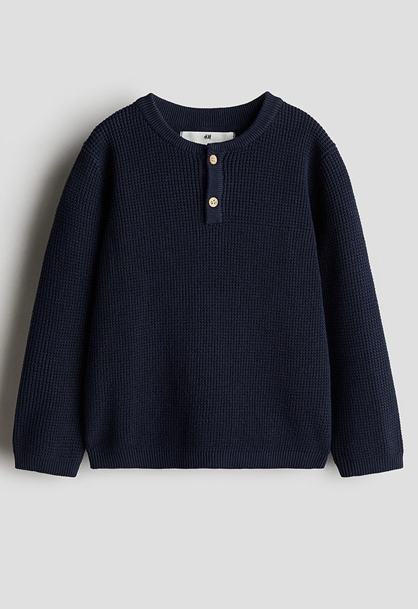 H&M - Waffle-knit henley jumper - navy blue