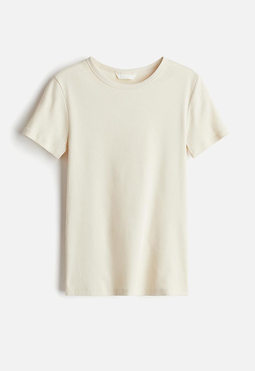 H&M - Ribbed T-shirt - light beige
