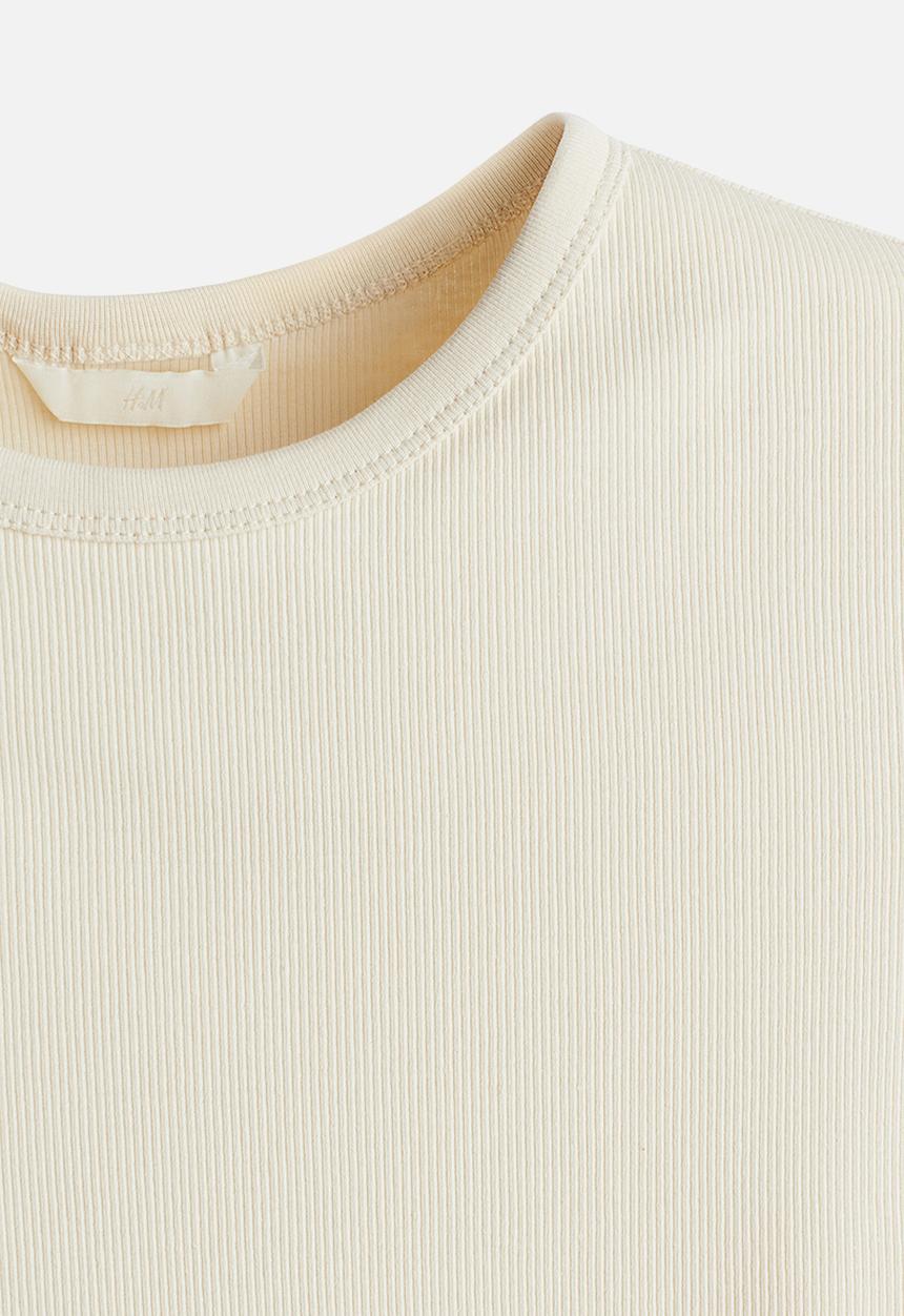 H&M - Ribbed T-shirt - light beige