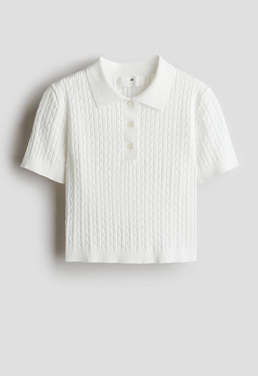 H&M - Short cable-knit top - white