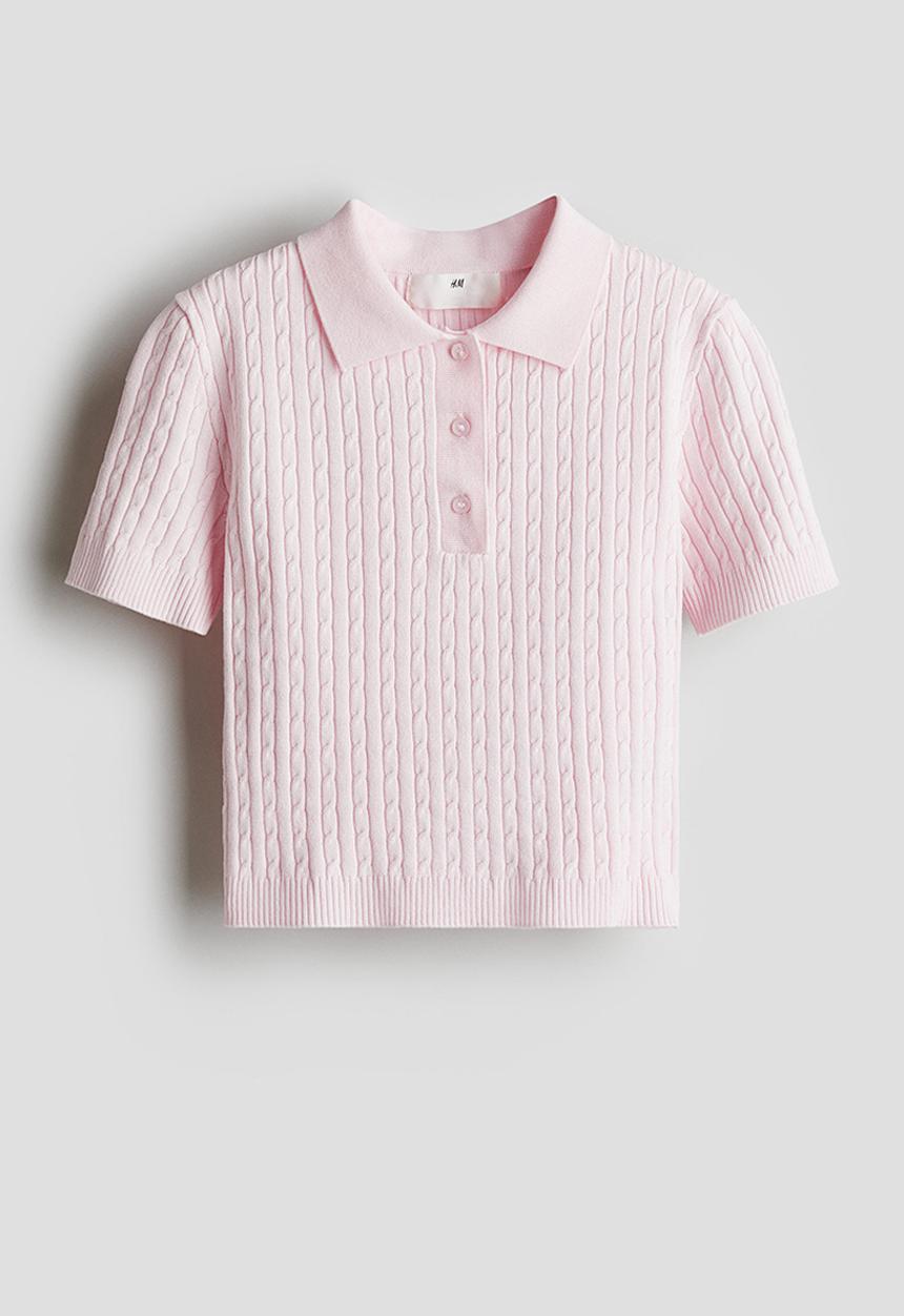 H&M - Short cable-knit top - light pink 