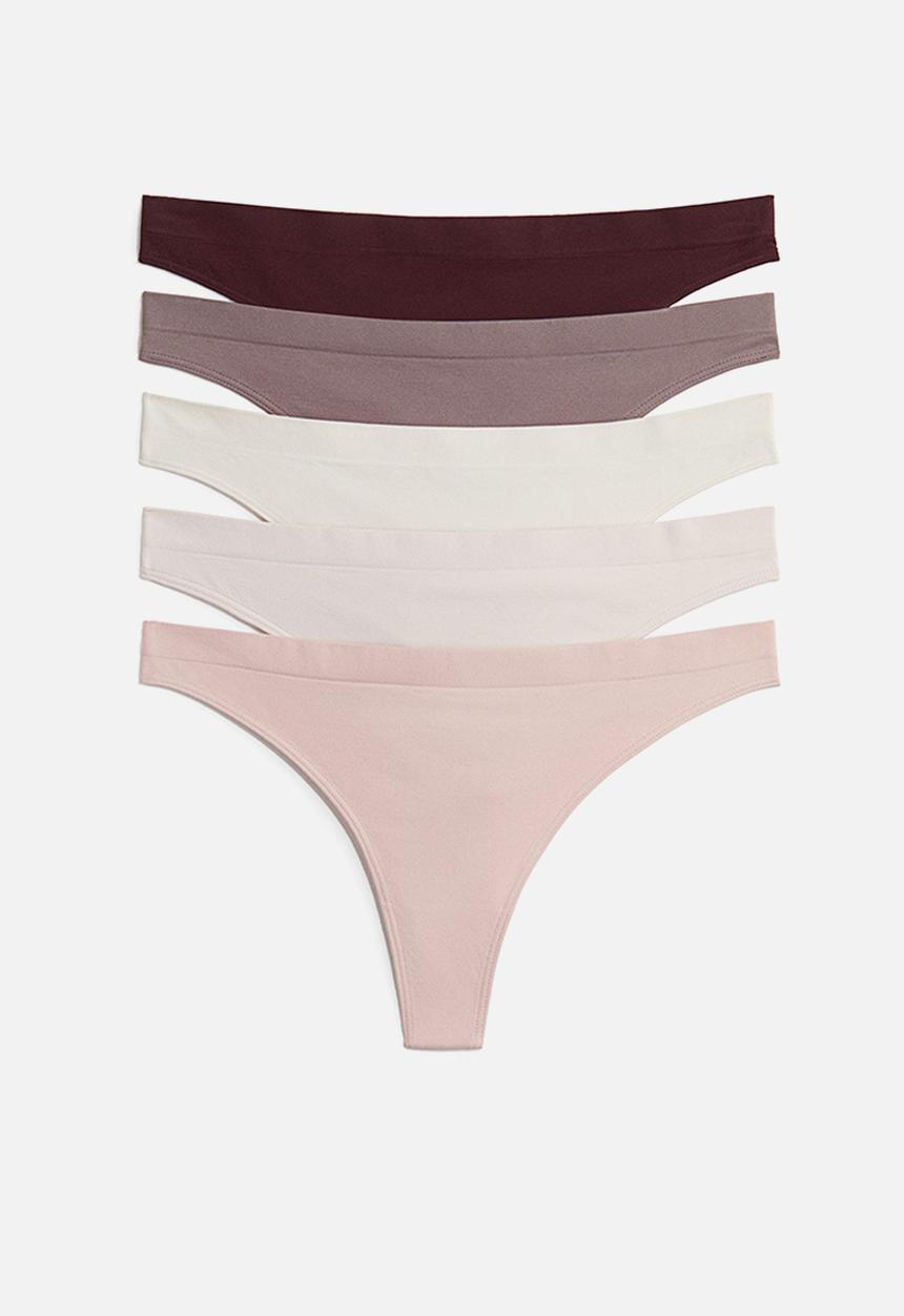 H&M - 5-pack seamless thong briefs -  light pink/greige/dark brown