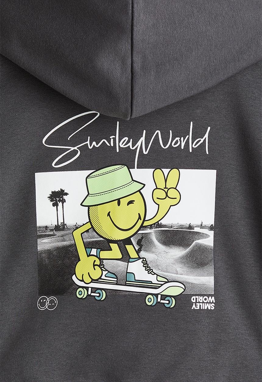H&M - Printed zip-through hoodie - dark grey smileyworld®