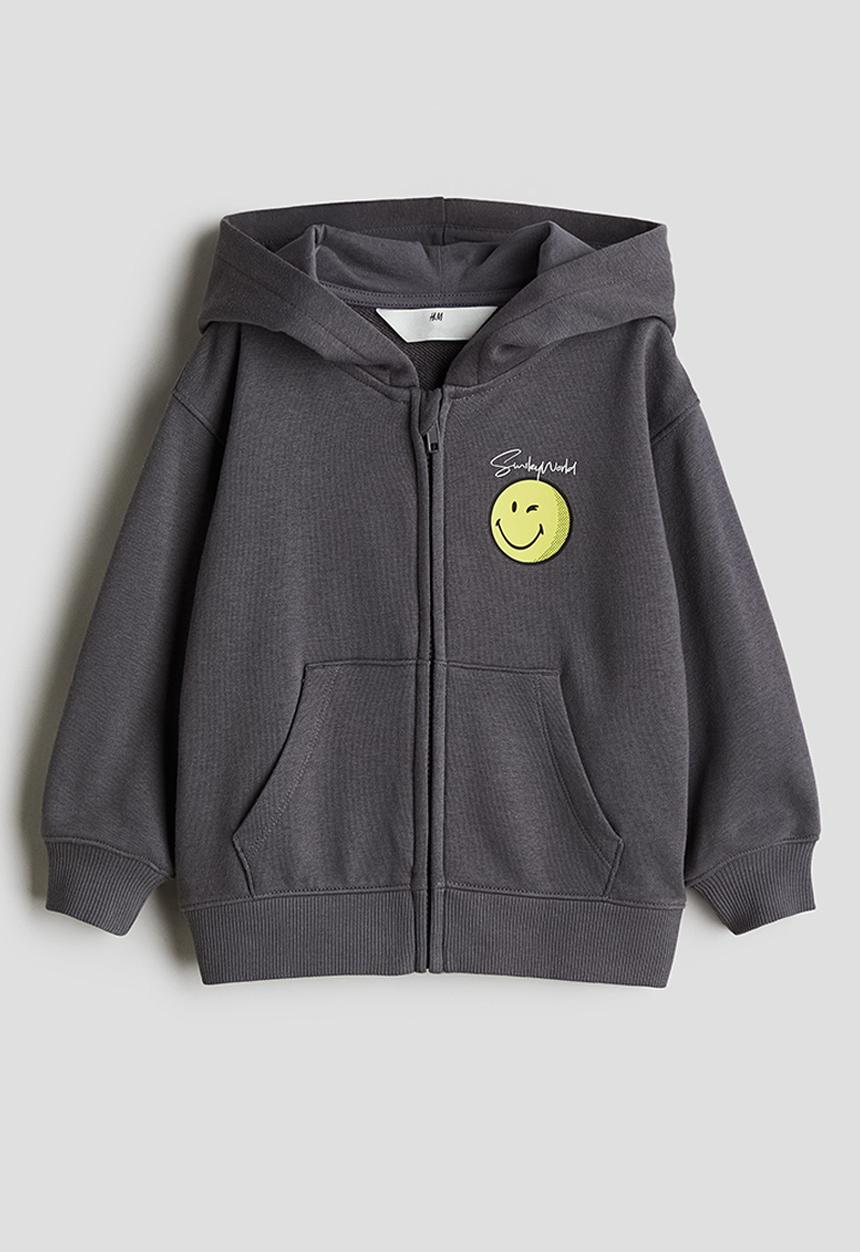 H&M - Printed zip-through hoodie - dark grey smileyworld®
