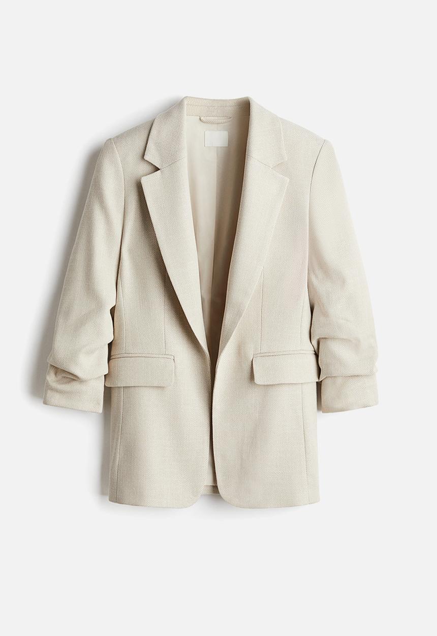 H&M - Gathered-sleeve blazer - beige