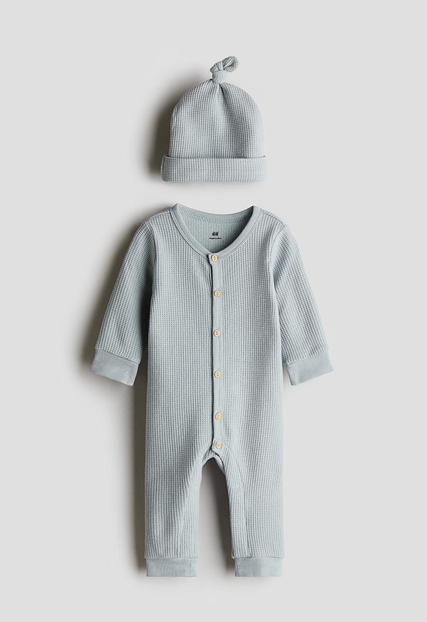 H&M - 2 piece waffled cotton set - light turquoise