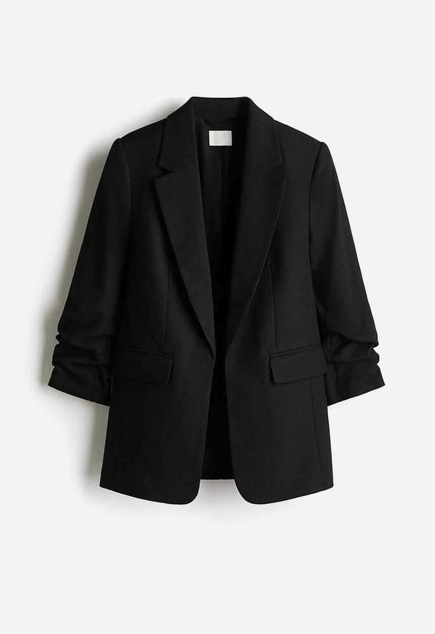 H&M - Gathered-sleeve blazer - black