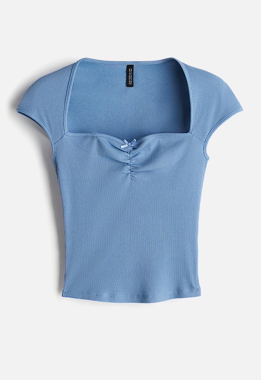 H&M - Gathered cap-sleeved top - blue