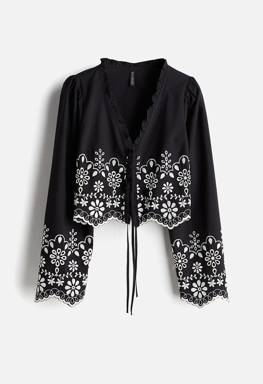 Broderie anglaise cotton blouse - black/floral - 1268146002