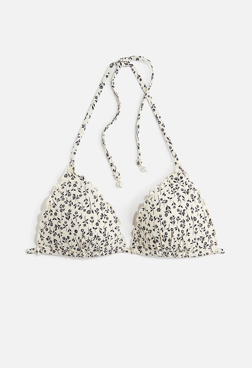 H&M - Push-up triangle bikini top - light beige/floral