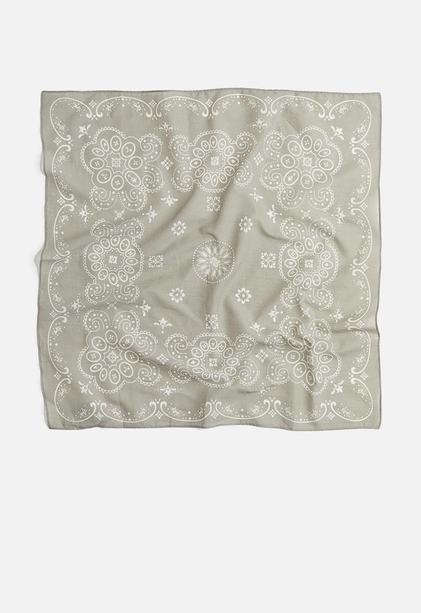H&M - Patterned cotton scarf - dusty khaki green patterned