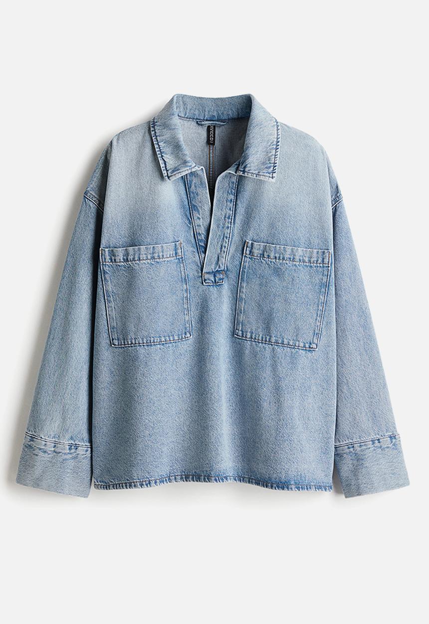 H&M - Oversized popover denim shirt - light denim blue