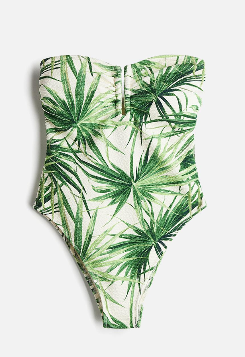 H&M - Padded-cup bandeau swimsuit - green