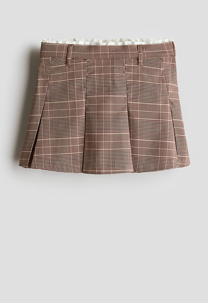 H&M - Pleated skirt - beige checked