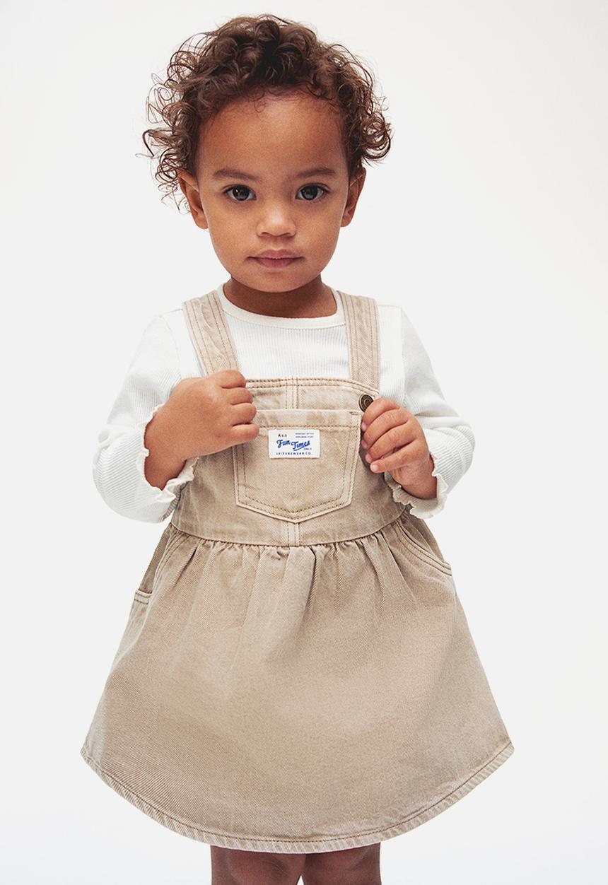 H&M - 2 piece denim dress and top set - beige & white