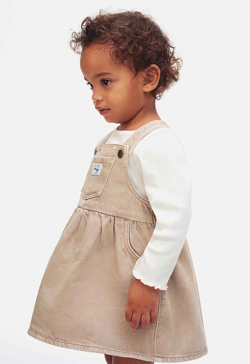 H&M - 2 piece denim dress and top set - beige & white