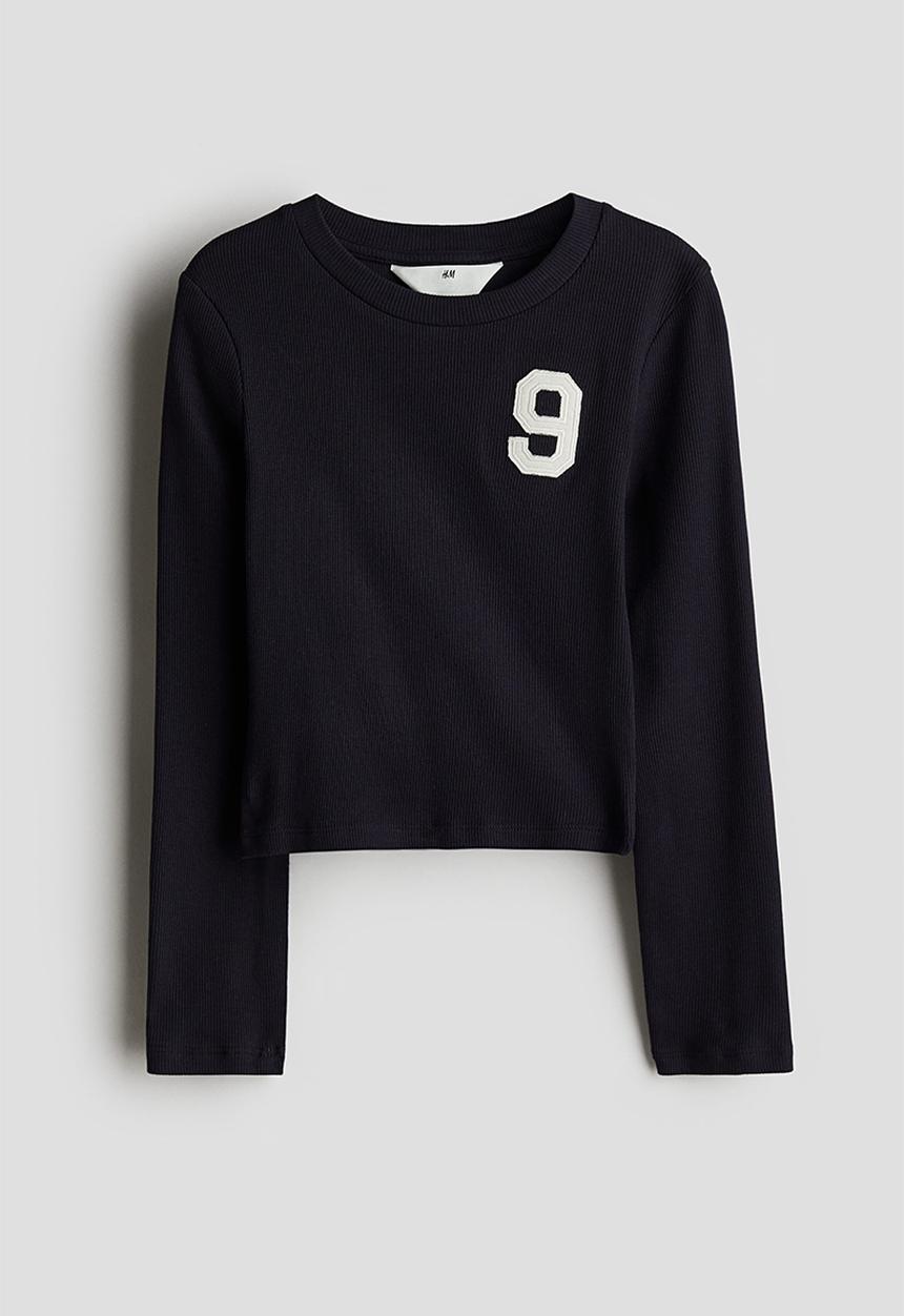 H&M - Ribbed cotton top - navy blue 9