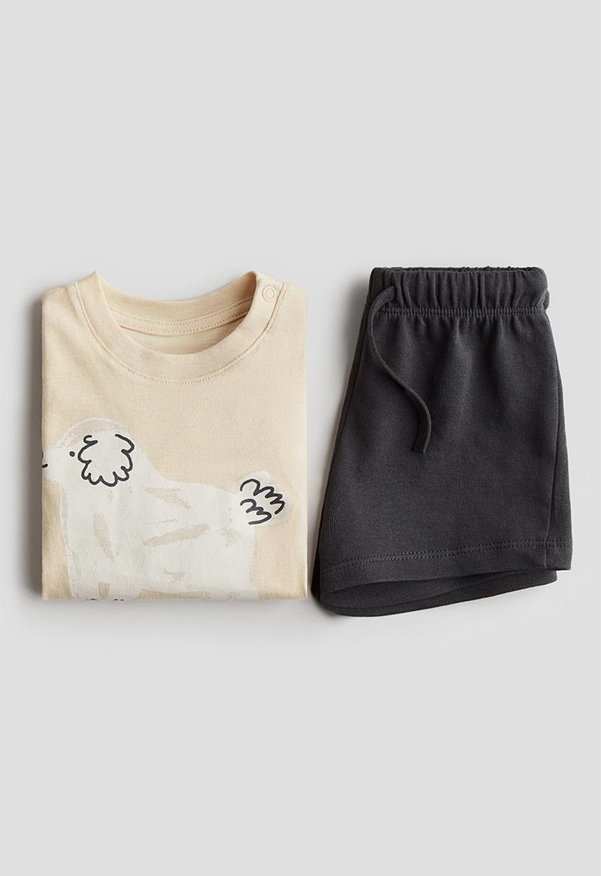 H&M - 2-Piece top and shorts set - light beige dog