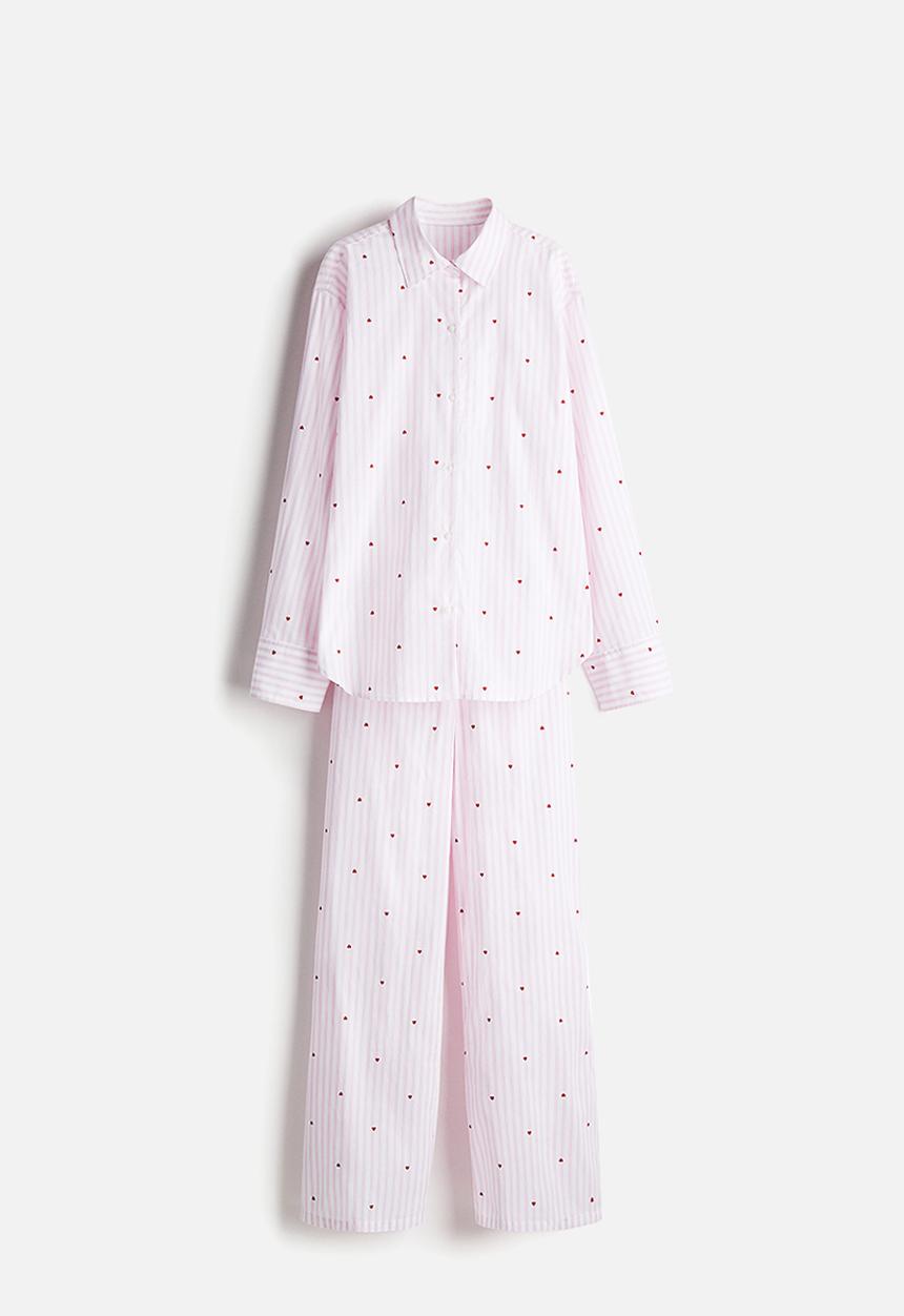 H&M - Cotton poplin pyjamas - light pink hearts