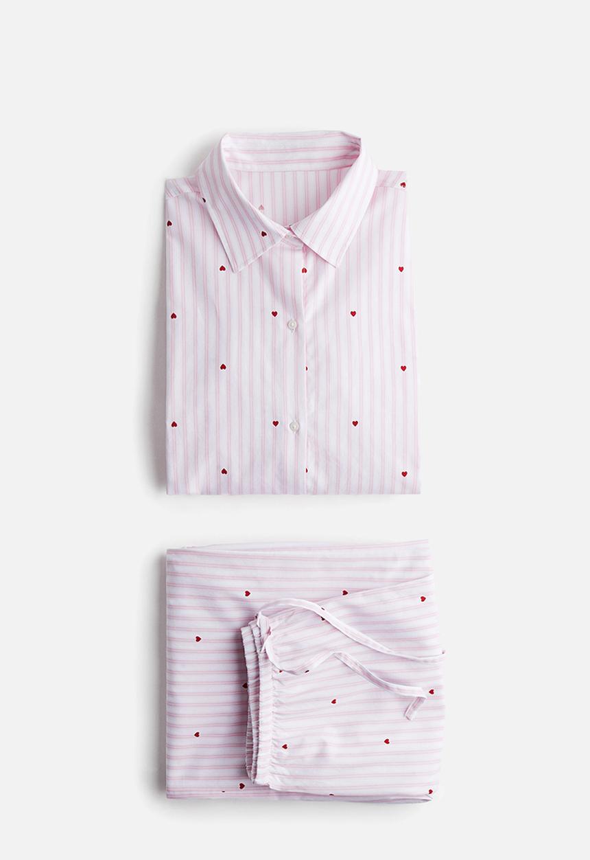 H&M - Cotton poplin pyjamas - light pink hearts
