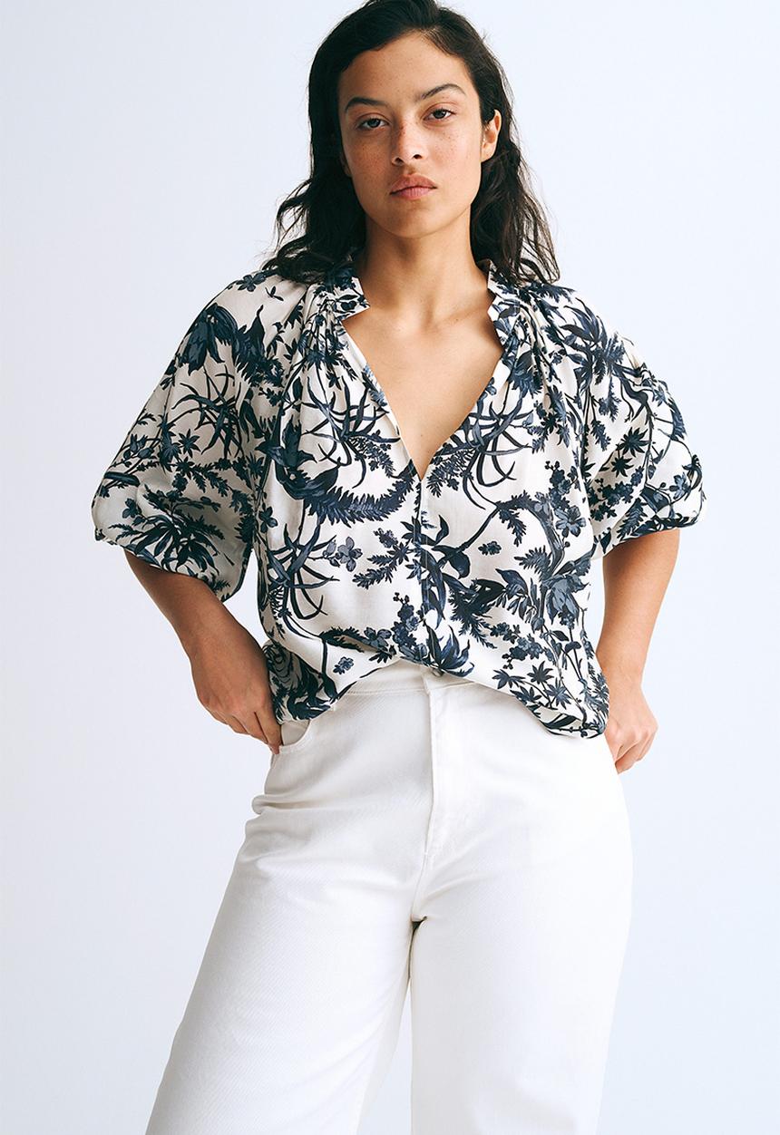 H&M - Oversized blouse - white/navy blue patterned