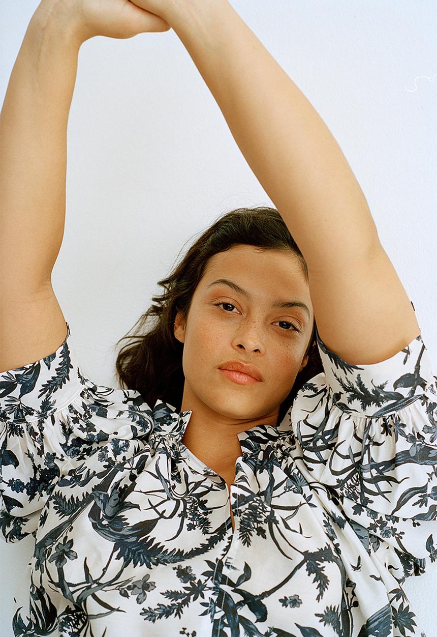 H&M - Oversized blouse - white/navy blue patterned