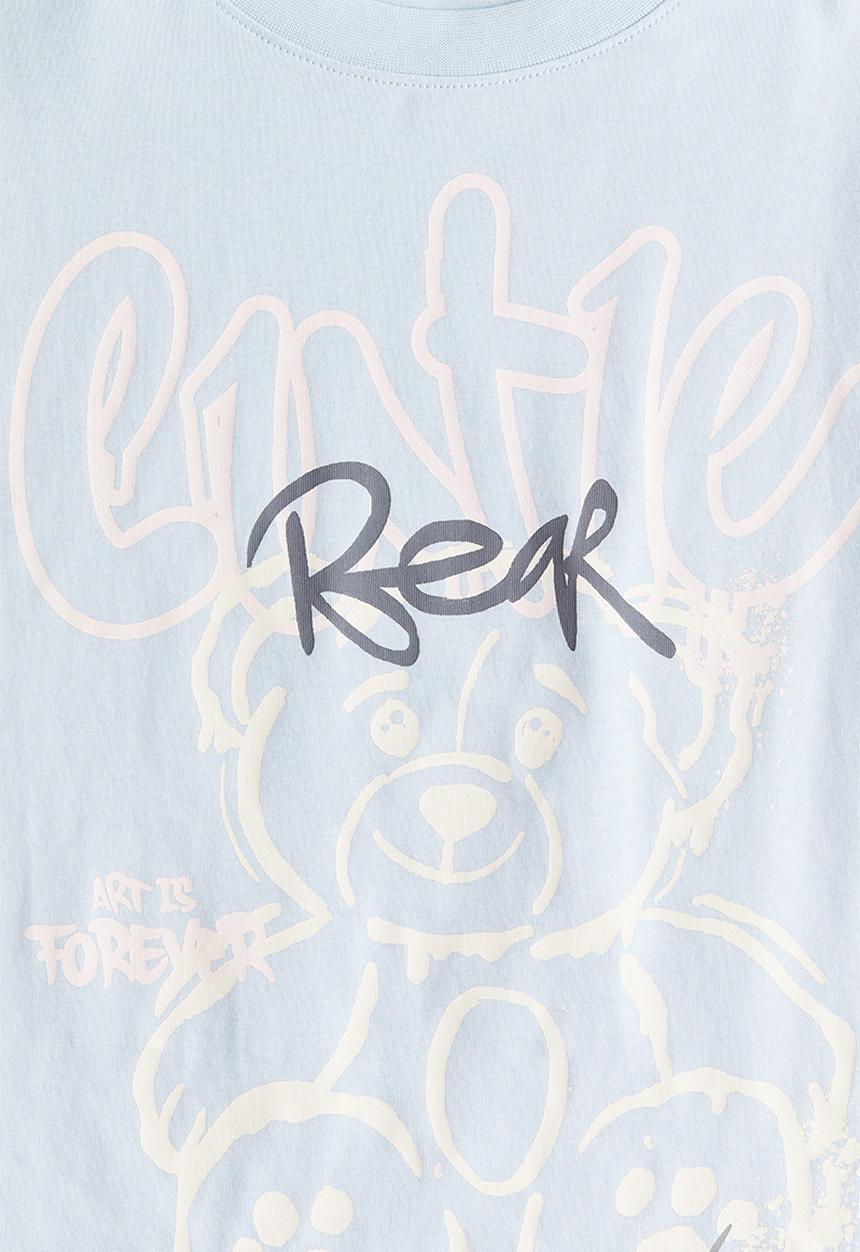 H&M - Oversized cotton t-shirt - light blue cutie bear
