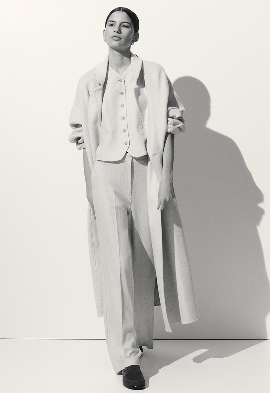 H&M - Wide linen-blend trousers - light beige