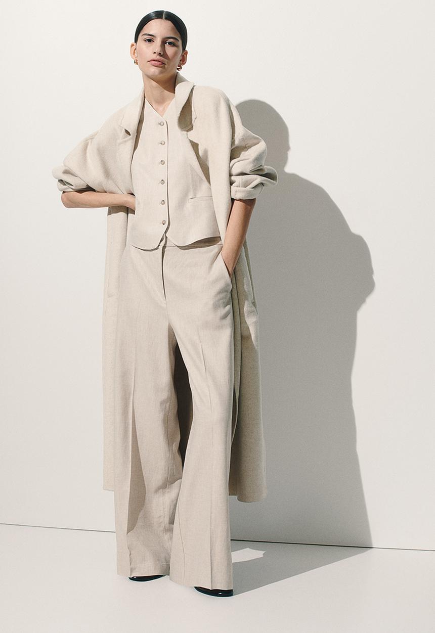 H&M - Wide linen-blend trousers - light beige