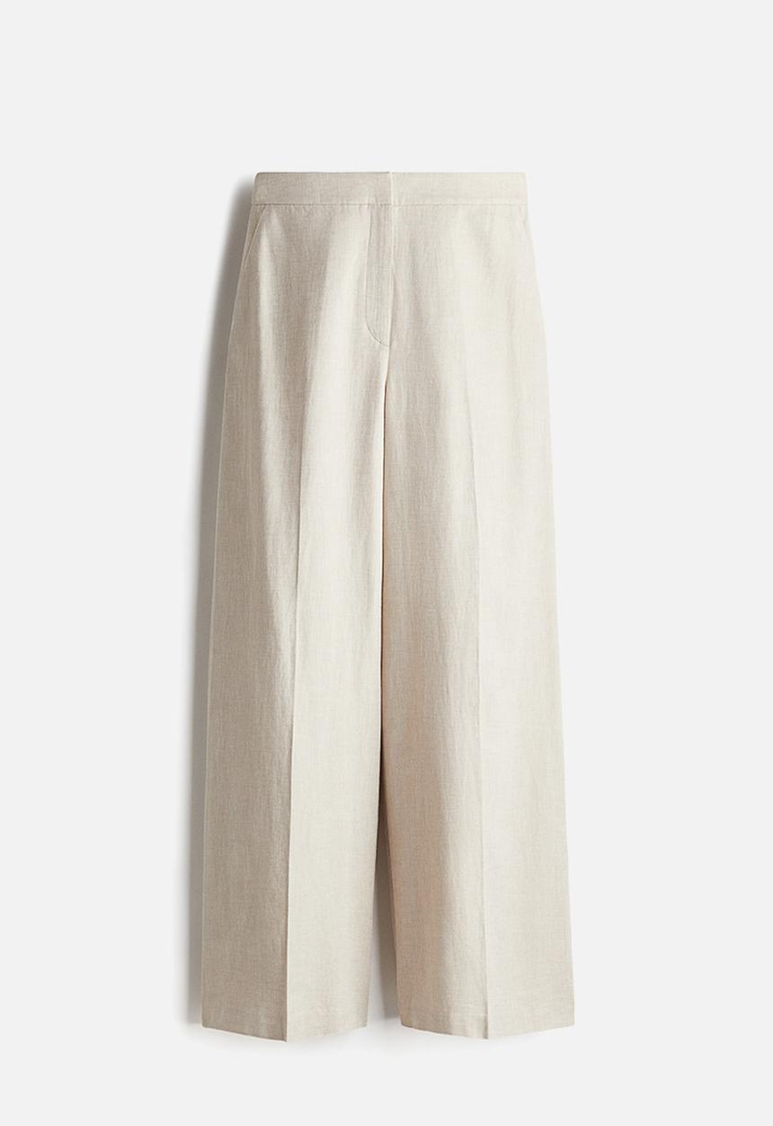 H&M - Wide linen-blend trousers - light beige