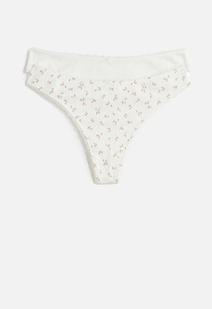 H&M - 2-Pack pointelle thong briefs - white/floral