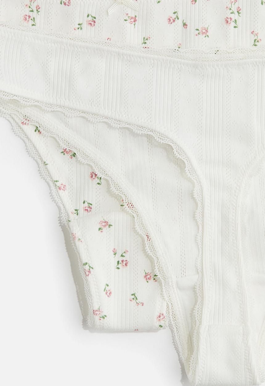 H&M - 2-Pack pointelle thong briefs - white/floral