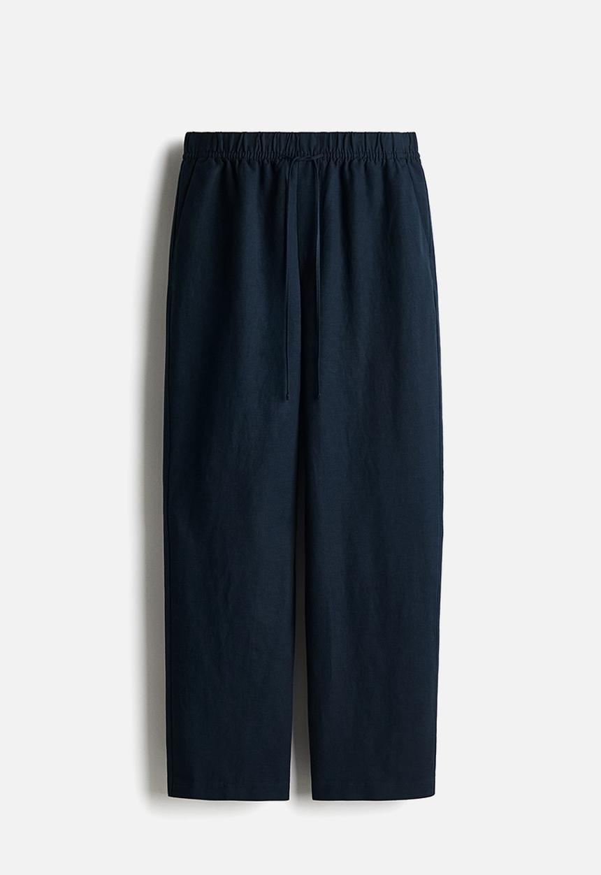 H&M - Linen-blend drawstring trousers - blue