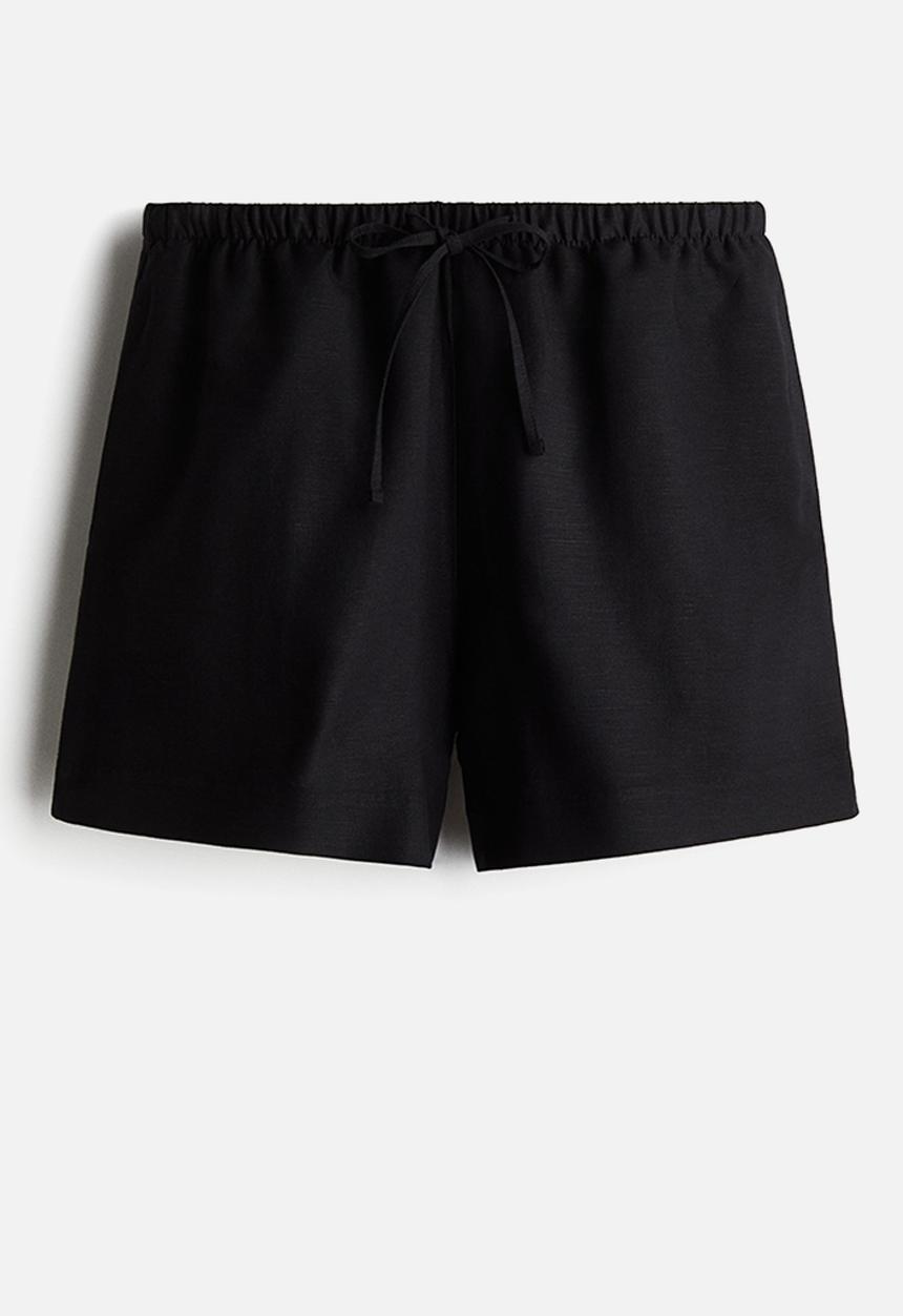 H&M - Linen-blend drawstring shorts - black