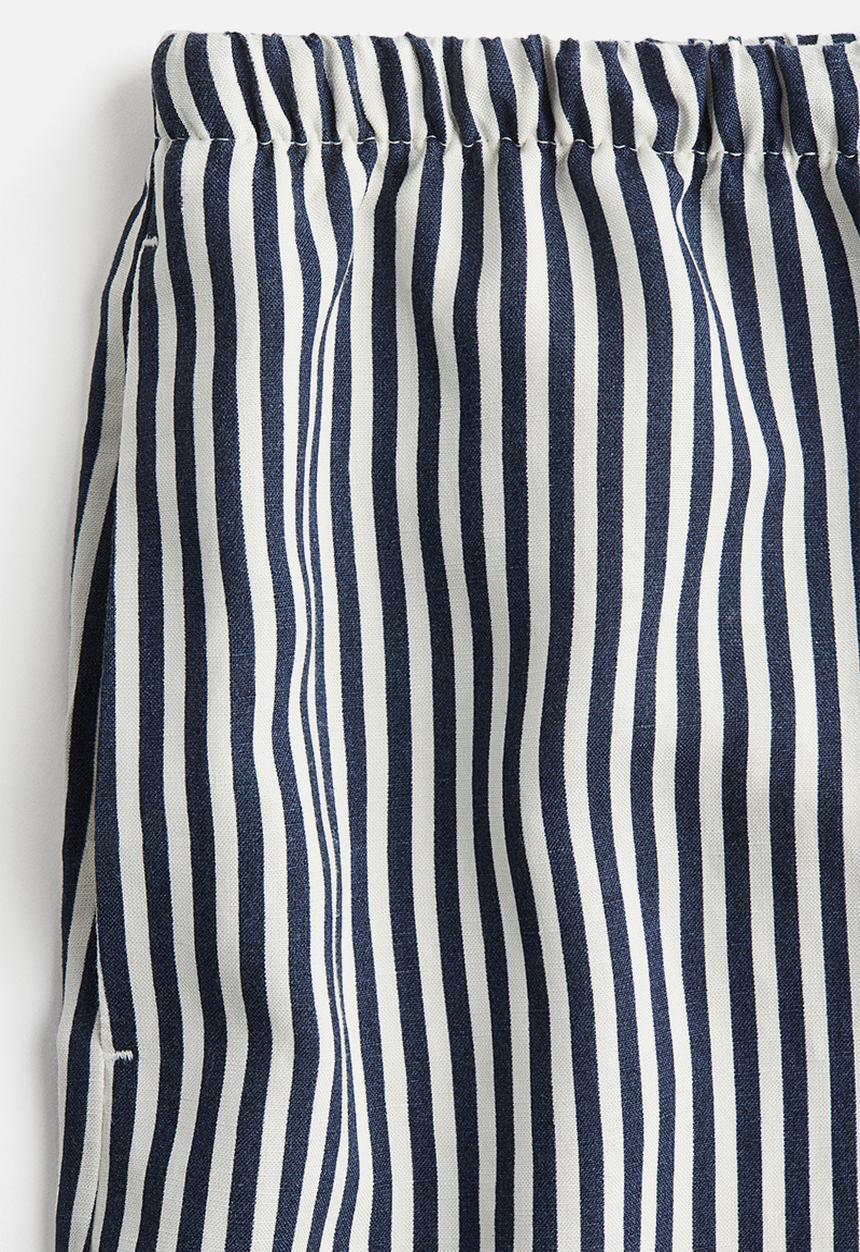 H&M - Linen-blend drawstring shorts - navy blue/striped 