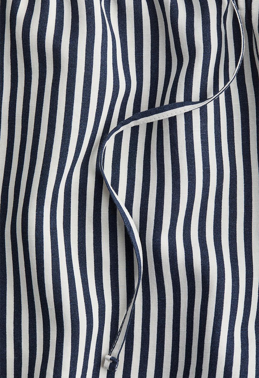 H&M - Linen-blend drawstring shorts - navy blue/striped 