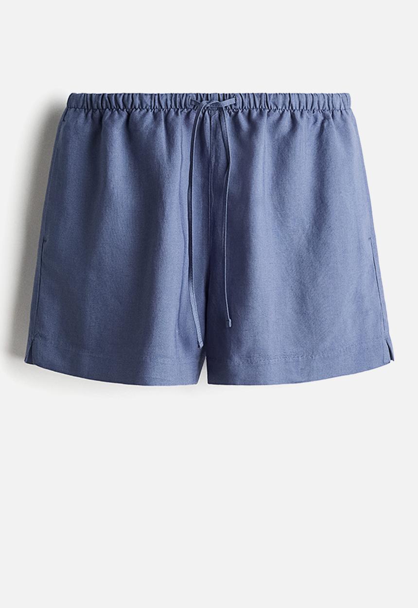 H&M - Linen-blend drawstring shorts - pigeon blue